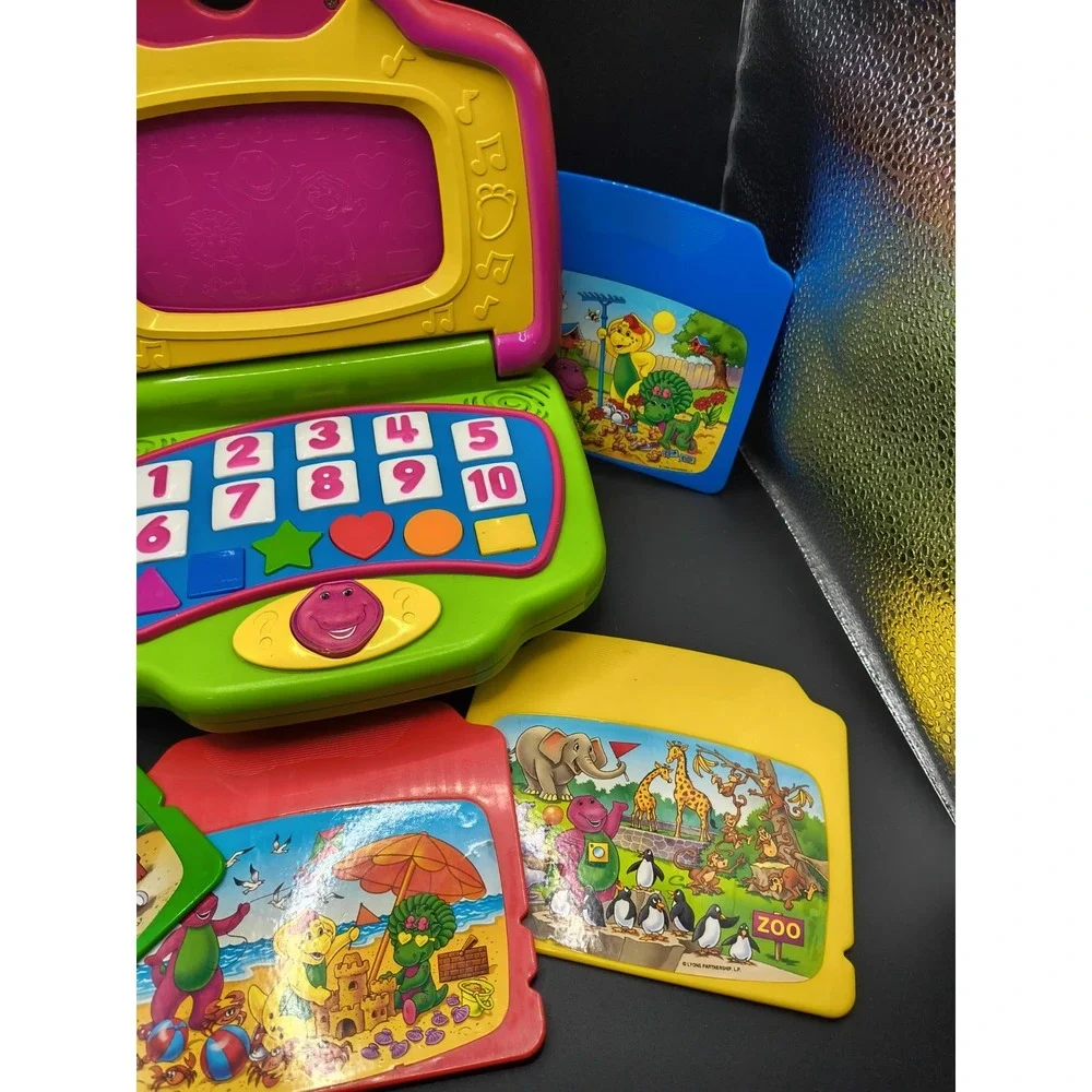 Vintage Barney  Purple Dinosaur Interactive Laptop Mattel W/5 cartridges works